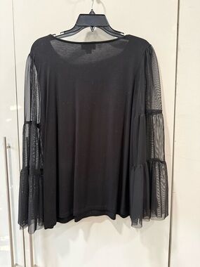 CeCe Black Long Sleeve Sheer Tiered-Sleeve Top